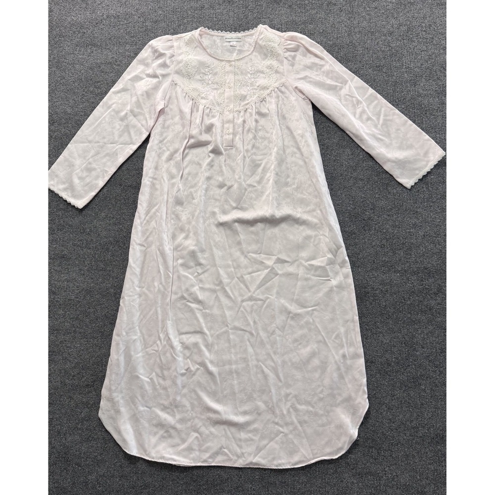 Miss‎ Elaine Lace Trim Floral Brocade Soft Pink Ballet Nightgown S